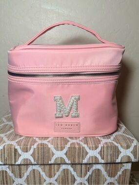 Ted Baker Pink Pearl-Embellished 'M' Travel Cosmetic Case
